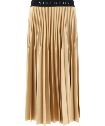 Shop Givenchy Logo Band Pleated Skirt In Beige