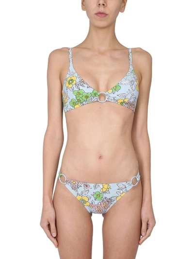 Shop Tory Burch Floral Printed Ring Bikini Top In Multi