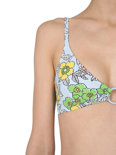 Shop Tory Burch Floral Printed Ring Bikini Top In Multi