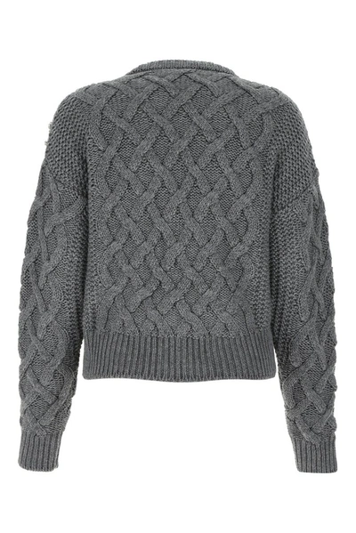 Shop Msgm Embellished Cable Knit Cardigan In Grey