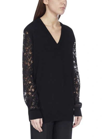 Shop Dolce & Gabbana Lace Sleeve Sweater In Black