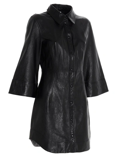 Shop Ganni Buttoned Mini Shirt Dress In Black