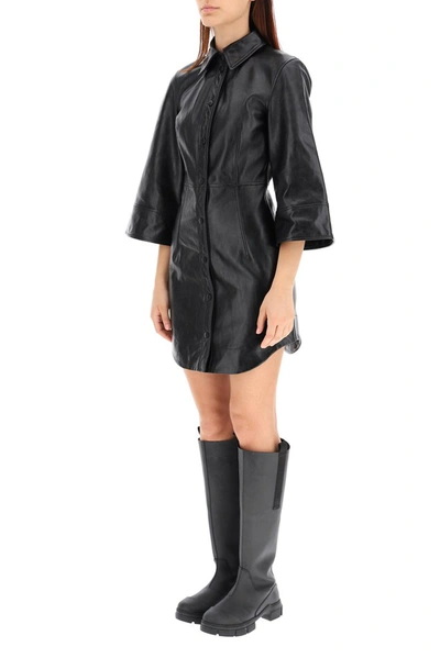 Shop Ganni Buttoned Mini Shirt Dress In Black