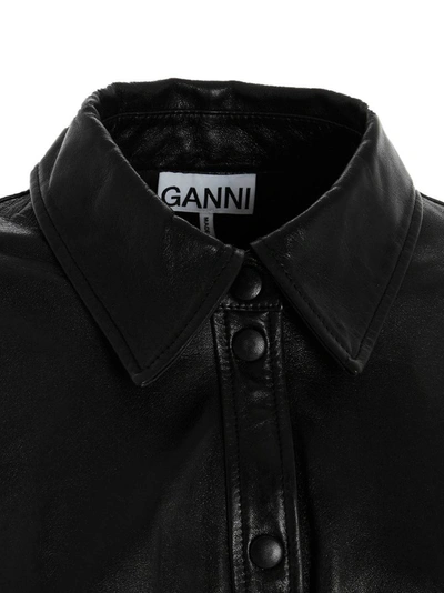 Shop Ganni Buttoned Mini Shirt Dress In Black