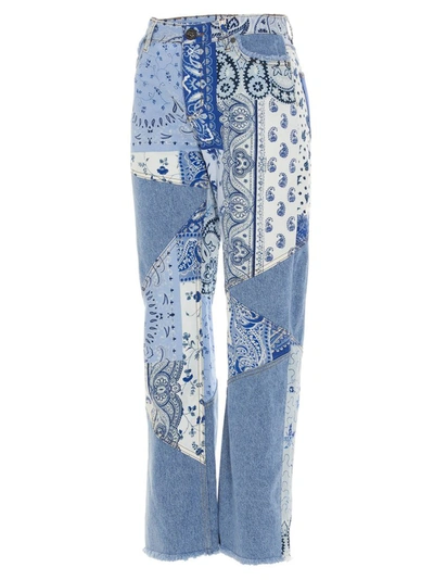 Shop Etro Paisley Patchwork Denim Jeans In Blue