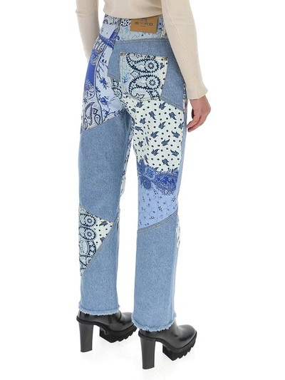 Shop Etro Paisley Patchwork Denim Jeans In Blue