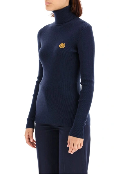 Shop Kenzo Tiger Embroidered Turtleneck Sweater In Navy