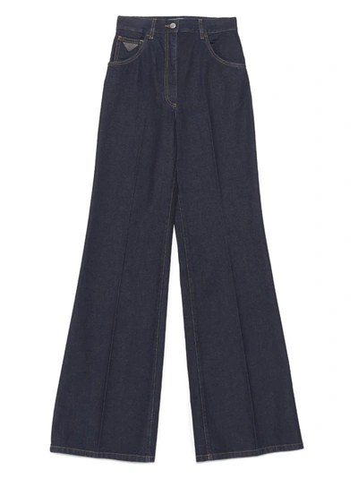 Shop Prada Flared Denim Jeans In Blue