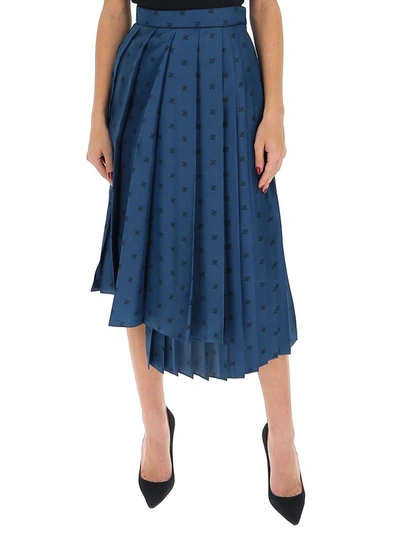 Shop Fendi Ff Karligraphy Printed Pleated Skirt In Blue