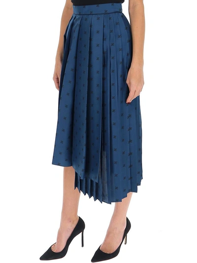 Shop Fendi Ff Karligraphy Printed Pleated Skirt In Blue