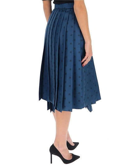 Shop Fendi Ff Karligraphy Printed Pleated Skirt In Blue