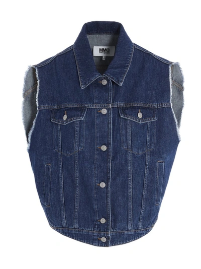 Shop Mm6 Maison Margiela Circular Denim Vest In Blue