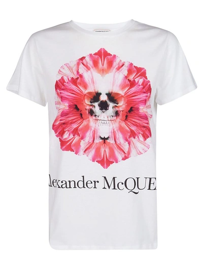 Shop Alexander Mcqueen Flower Skull Logo T In White