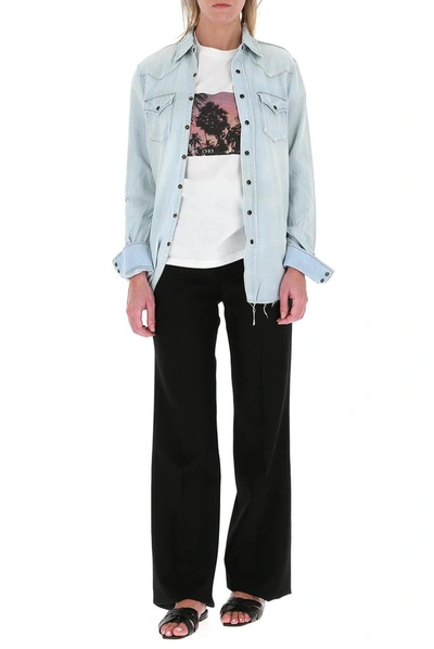 Shop Saint Laurent Buttoned Denim Shirt In Blue