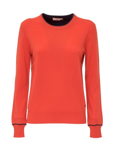 Shop Tory Burch Contrast Trim Pullover In Red