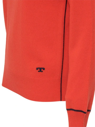 Shop Tory Burch Contrast Trim Pullover In Red