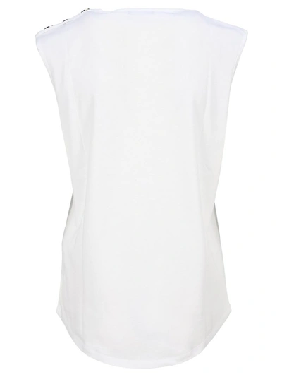 Shop Balmain Logo Printed Sleeveless Top In White