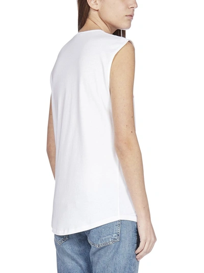 Shop Balmain Logo Printed Sleeveless Top In White