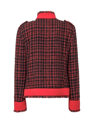 Shop Dolce & Gabbana Frayed Tweed Jacket In Red