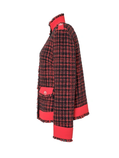 Shop Dolce & Gabbana Frayed Tweed Jacket In Red