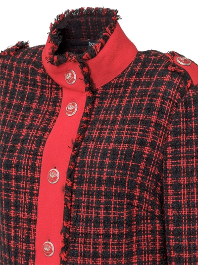 Shop Dolce & Gabbana Frayed Tweed Jacket In Red