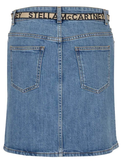 Shop Stella Mccartney Logo Belted Mini Denim Skirt In Blue