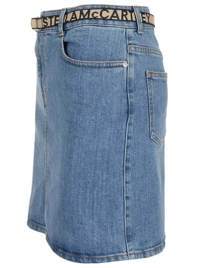 Shop Stella Mccartney Logo Belted Mini Denim Skirt In Blue