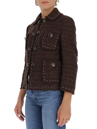 Shop Dolce & Gabbana Cropped Tweed Jacket In Brown