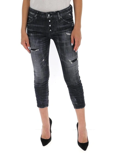 Shop Dsquared2 Cool Girl Distressed Cropped Jeans In Black