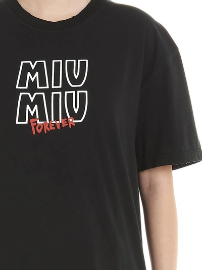 Shop Miu Miu Logo Print Crewneck T In Black