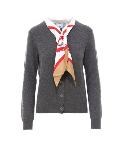 Shop Burberry Scarf Detailed Cardigan In Grey