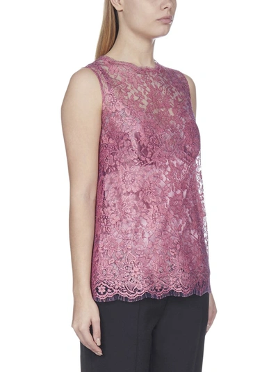 Shop Dolce & Gabbana Floral Lace Top In Pink