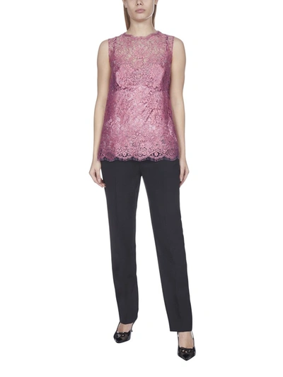 Shop Dolce & Gabbana Floral Lace Top In Pink