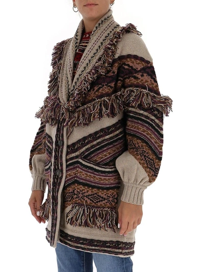 Shop Etro Jacquard Fringe Cardigan In Multi