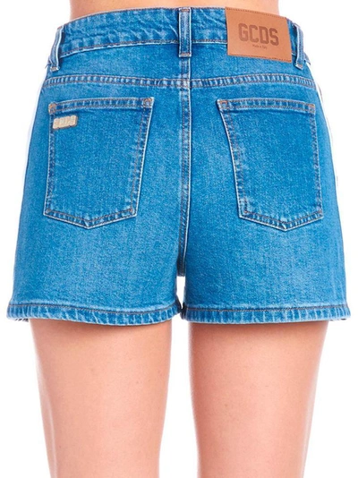 Shop Gcds Logo Stripe Mini Shorts In Blue