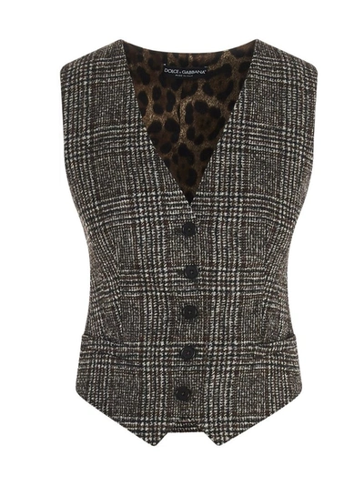 Shop Dolce & Gabbana Prince Of Wales Leopard Patterned Vest In Multi