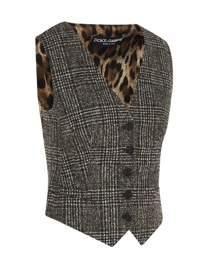 Shop Dolce & Gabbana Prince Of Wales Leopard Patterned Vest In Multi