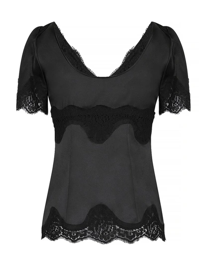 Shop Dolce & Gabbana Lace Trim Top In Black