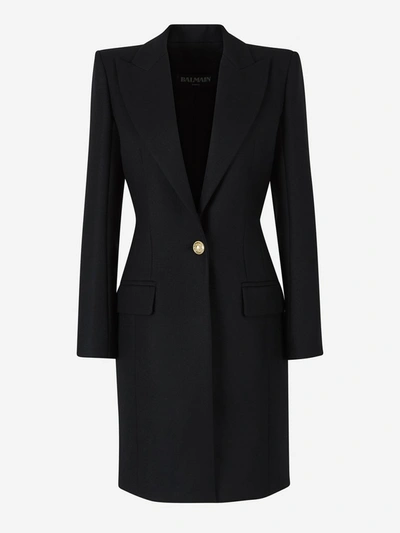 Shop Balmain Structured Shoulder Tailored Coat In Black