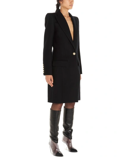 Shop Balmain Structured Shoulder Tailored Coat In Black