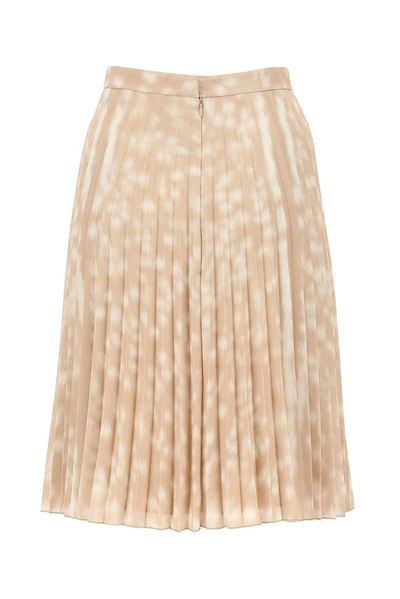 Shop Burberry Deer Print Pleated Midi Skirt In Beige