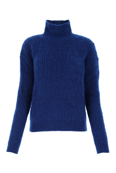 Shop Saint Laurent Turtleneck Knit Jumper In Blue