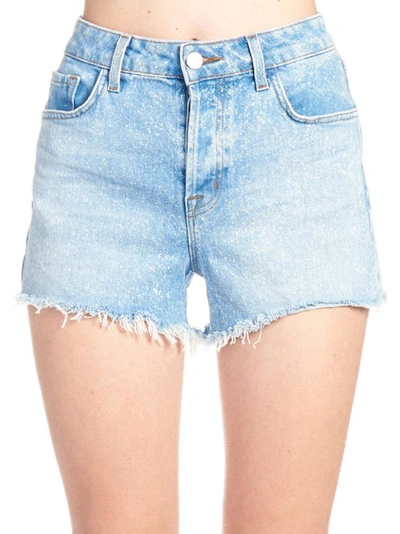 Shop J Brand Ripped Hem Mini Shorts In Blue