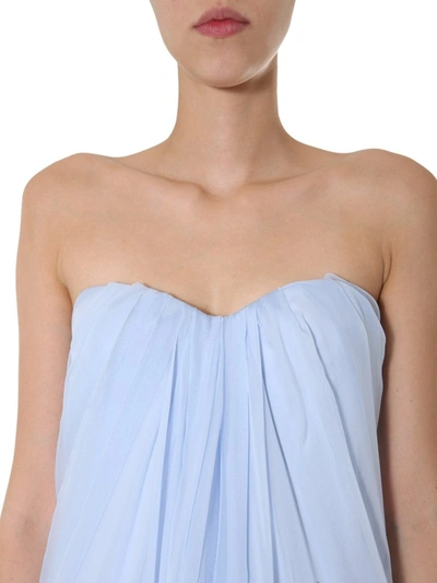Shop Alexander Mcqueen Strapless Draped Maxi Dress In Blue