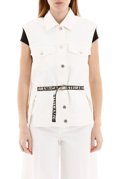 Shop Stella Mccartney Sleeveless Belted Denim Jacket In White