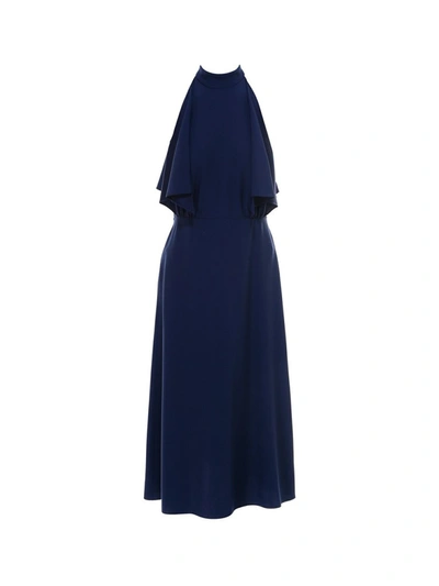 Shop Prada Draped Sleeveless Midi Dress In Blue