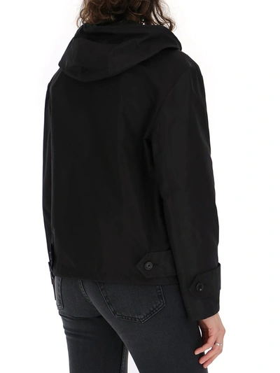 Shop Prada Ruffled Hooded Jacket In Black