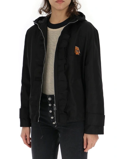 Shop Prada Ruffled Hooded Jacket In Black