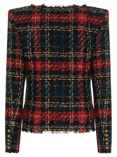 Shop Balmain Tartan Tweed Jacket In Multi