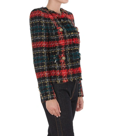 Shop Balmain Tartan Tweed Jacket In Multi
